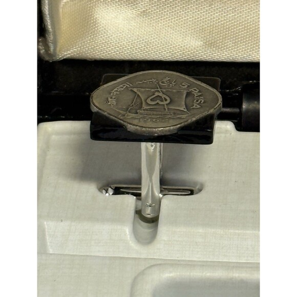 Pakistan 5 Paisa 1962 Cufflinks Nieman Marcus Dallas By Shields Original Box - Picture 5 of 11